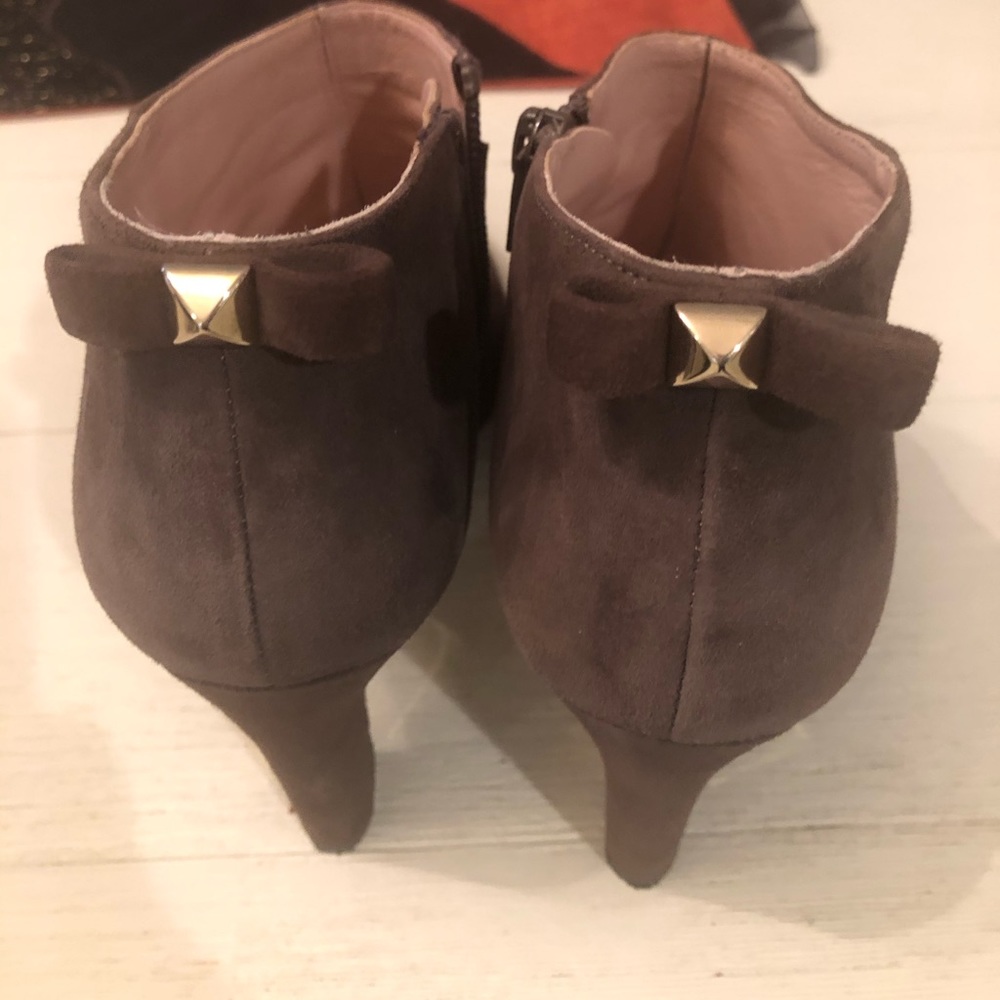 kate spade brown suede ankle booties with gold stud detail